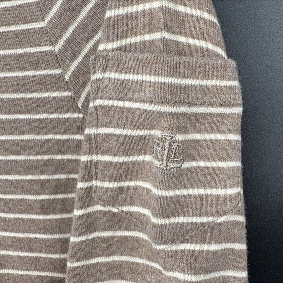 Lauren Ralph Lauren Womens Breton Striped Long Sleeve Shirt M Brown Cream Preppy - Picture 3 of 7